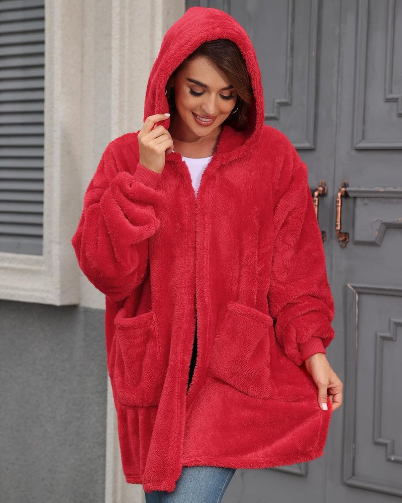 Argstar Hooded Cardigan for Women and Men, Oversized Sweatshirt Fuzzy Fleece Blanket Hoodie Jacket - One Size Fits All - Image 2